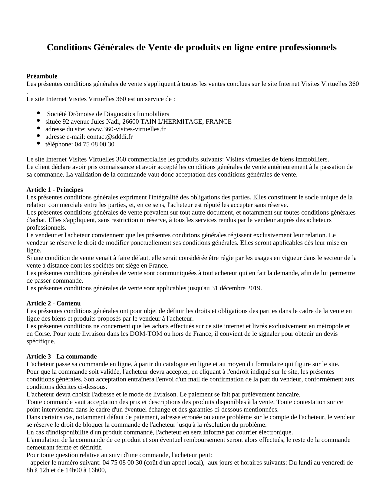 Conditions générales de ventes - page 1